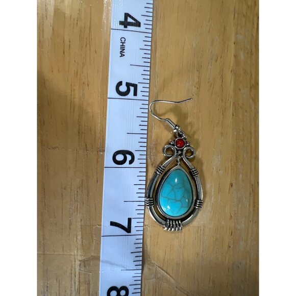 Vintage Style Turquoise Style Dangle Earrings Costume Southwestern Rodeo Cowgirl - Picture 4 of 6